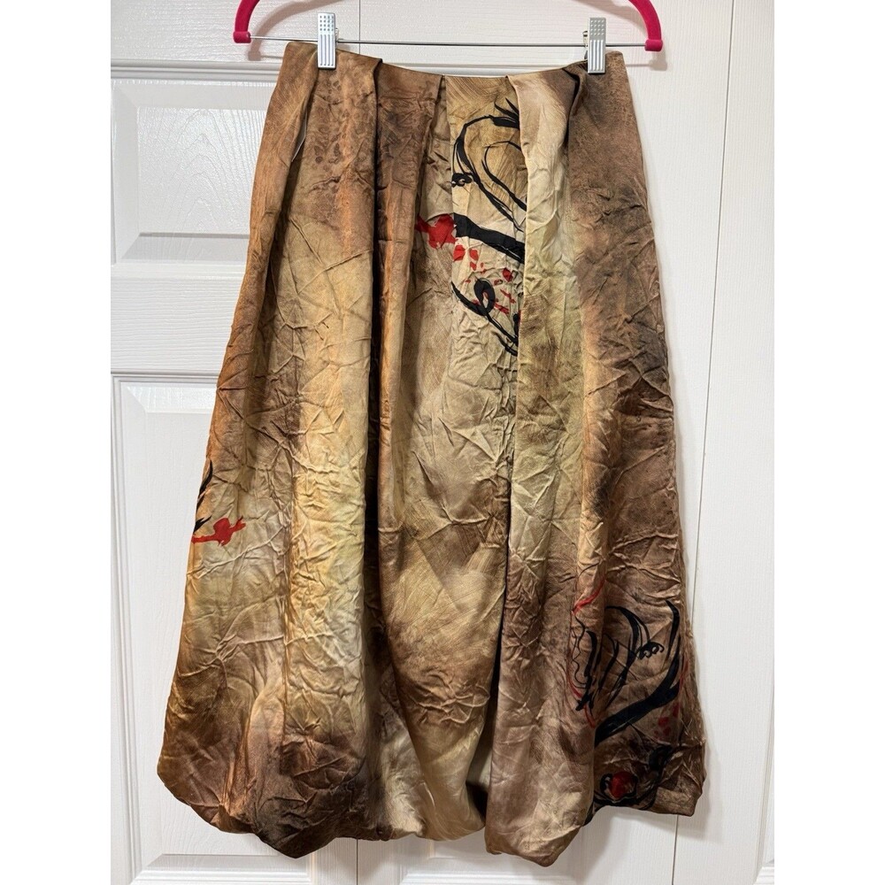 ZARA Abstract Print Satin Pleated A-Line Midi Skirt – Women’s XS – Lined - Picture 5 of 10